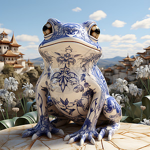 青白相间的青蛙雕像插图图片