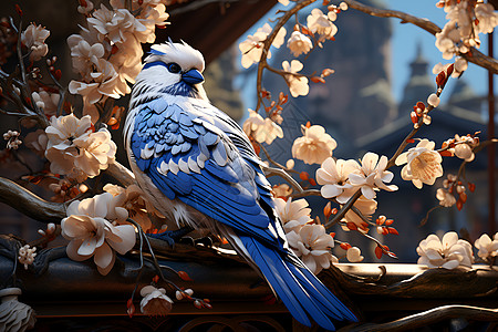 3D剪纸风艺术的鸟语花香插图背景图片