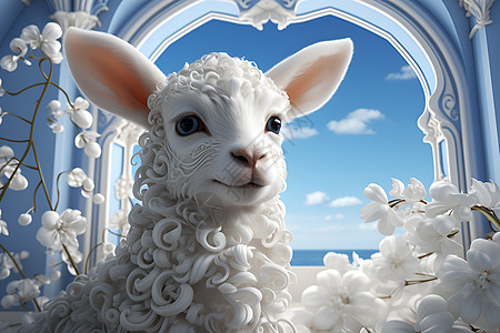 精美艺术的立体山羊雕像插图图片