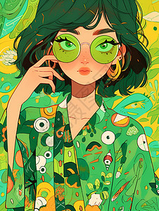 时尚魅力的绿衣少女插图图片