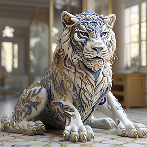 3D立体的老虎雕像插图图片