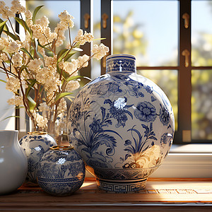 室内家居的青花瓷花瓶图片