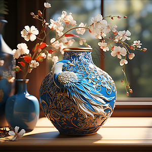 精美纹路的青花瓷花瓶图片