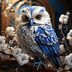 3D剪纸艺术的猫头鹰雕像插图图片