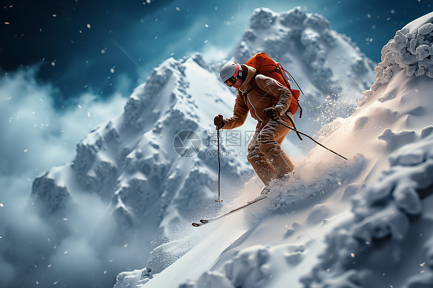 飞跃山林的滑雪者图片