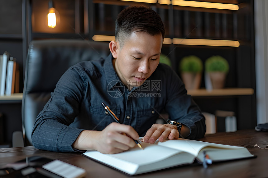 一个在写字的男人高清图片下载-正版图片600999884-摄图网