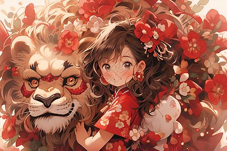 红花狮魂背景图片