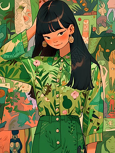 绿色时尚女郎背景图片