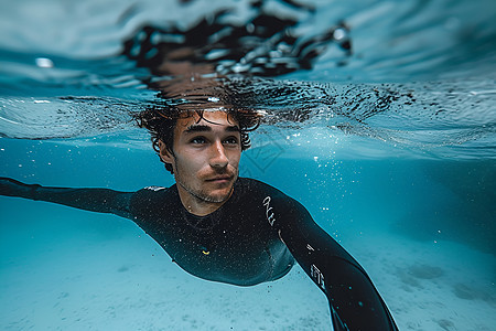 男子游泳黑色潜水服中的男子背景