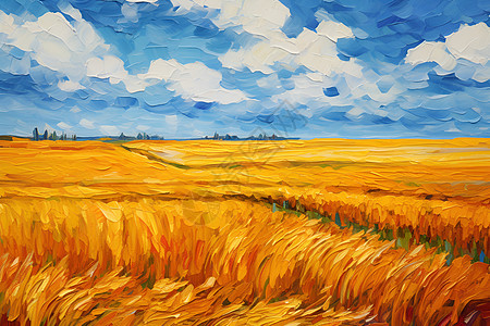 浓墨重彩的秋季麦田油画背景图片