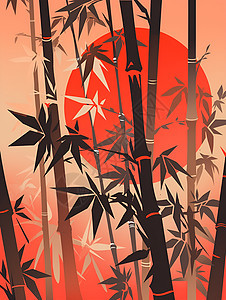 夕阳下竹林艺术剪纸背景图片