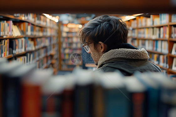 图书馆中阅读书籍的男子图片