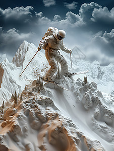 冬季雪山上的滑雪爱好者背景图片