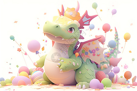 糖果色系的龙宝宝插图背景图片