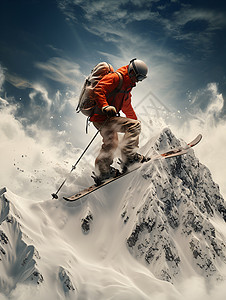 飞跃雪山的滑雪者图片