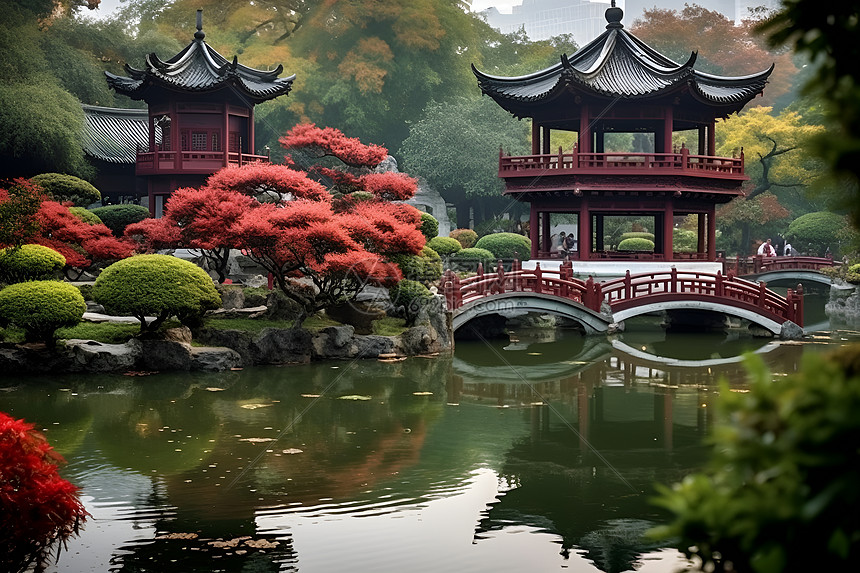 充满活力的中式花园景观图片