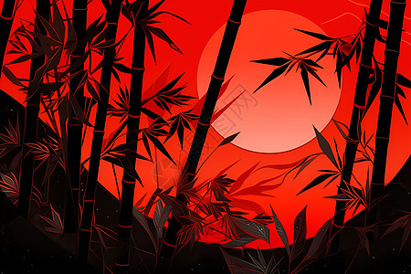 红色表彰背景红天竹影夕阳倾泻插画