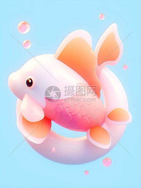 水面上漂浮的一条粉色小鱼图片