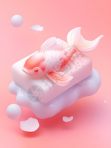粉色背景中一条金鱼图片