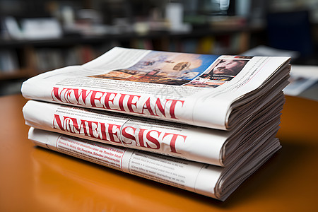 新闻图片桌上堆放的报纸背景