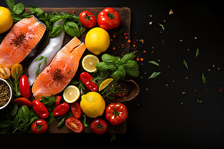 鲜美健康的鱼肉菜谱背景图片
