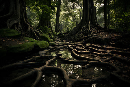 森林中的河流图片