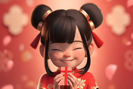 中国小女孩拿着红包背景图片