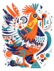 色彩鲜艳的公鸡插画图片
