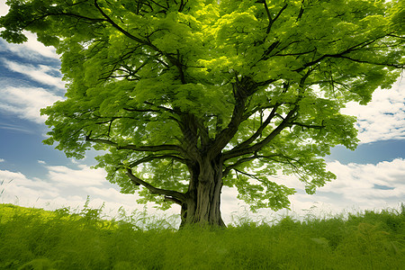 户外生长翠绿的大树背景图片