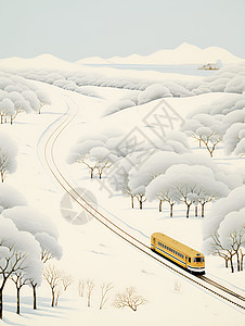 森林雪地中行驶的列车图片