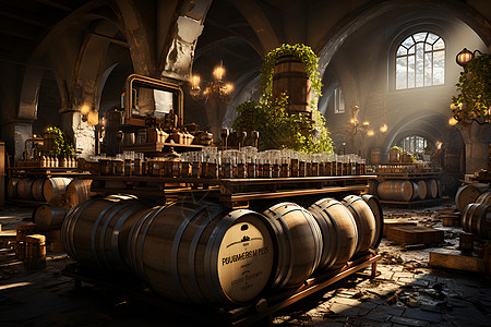 地窖中酿制的红酒背景图片