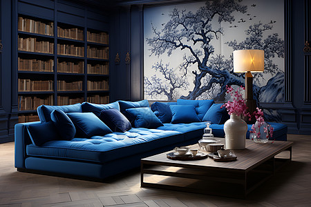 室内舒适的蓝色沙发图片