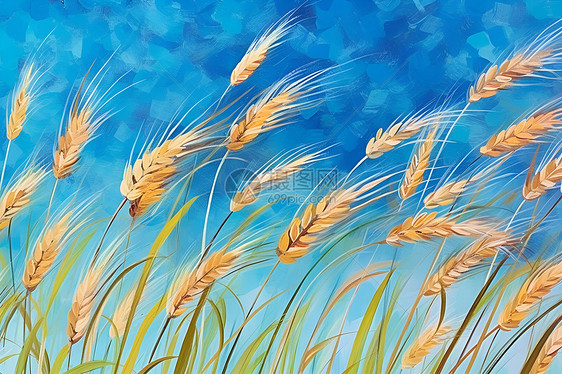 秋季金黄的小麦绘画图片