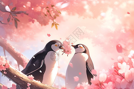 春天爱恋的企鹅背景图片