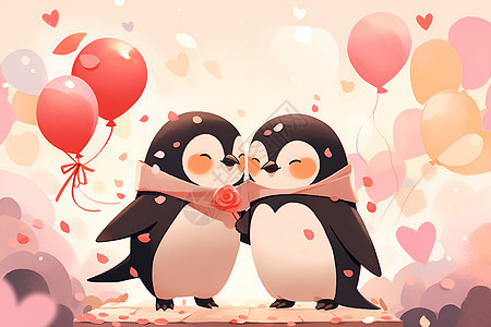 情侣企鹅共度情人节图片