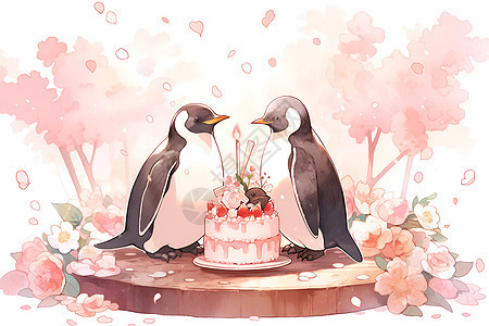 浪漫的企鹅情侣背景图片