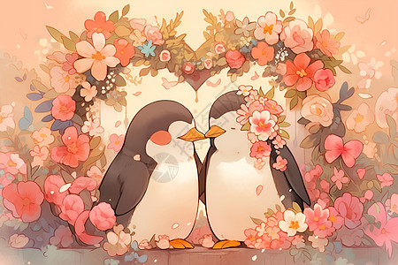 两只甜蜜的企鹅图片