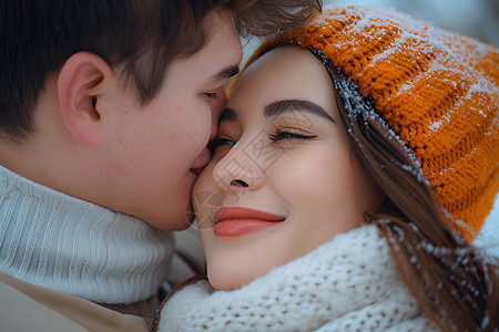 冬日情侣亲吻背景图片