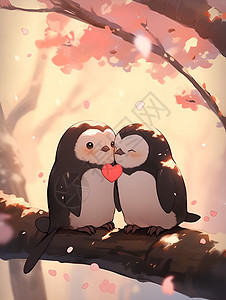 两只甜蜜企鹅背景图片