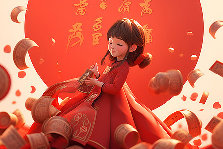 庆贺春节的小女孩背景图片