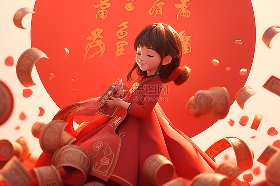 庆贺春节的小女孩图片