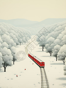 白雪森林里的火车背景图片