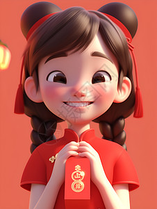 开心微笑的红包小女孩插图背景图片