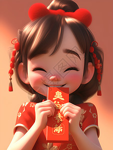 春节开心微笑的红包小女孩插图背景图片
