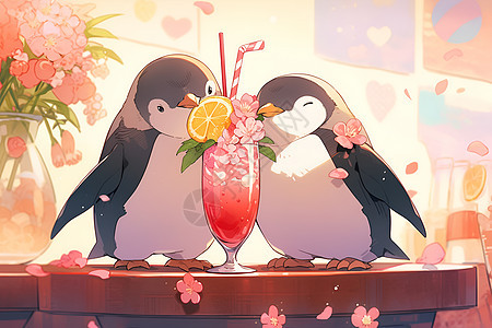情人节上的甜蜜企鹅图片