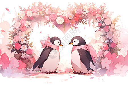 在情人节约会的企鹅们背景图片