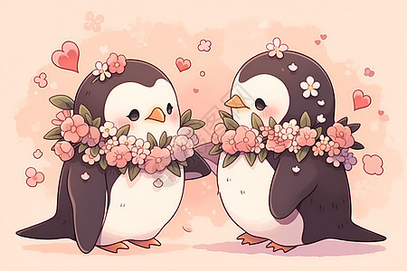 庆祝情人节的企鹅情侣图片