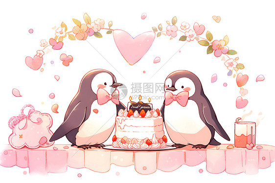 企鹅情侣共度情人节图片
