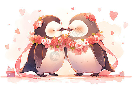 甜蜜的企鹅情侣图片