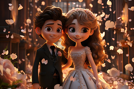 卡通新婚夫妇背景图片